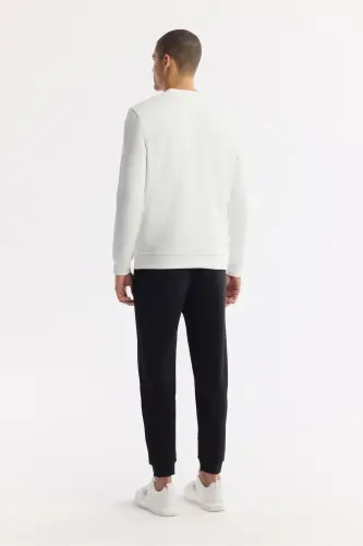 Men's Ecru Crew Neck Printed Bi Stretch Interlock - 4