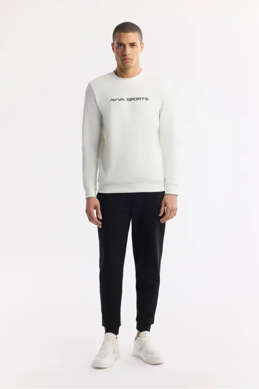 Men's Ecru Crew Neck Printed Bi Stretch Interlock - 5