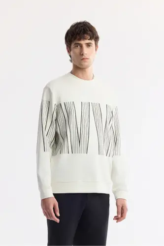 Men's Ecru Crew Neck Printed Bi Stretch Interlock 