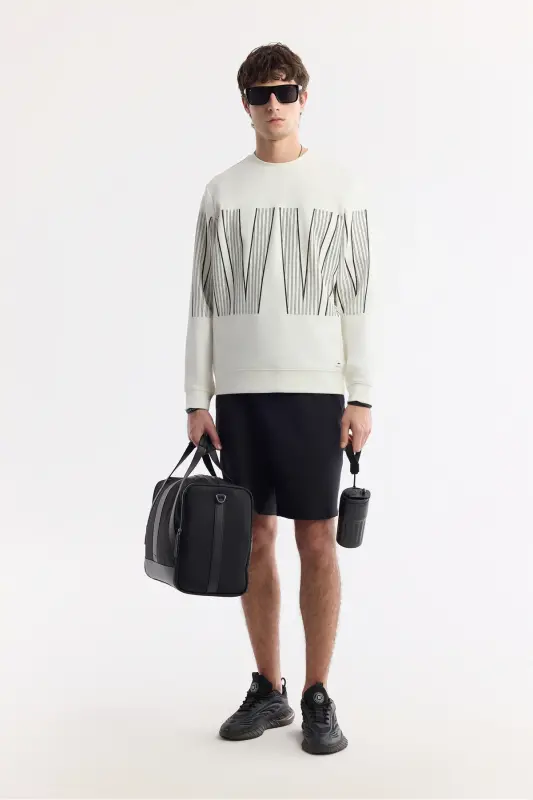 Men's Ecru Crew Neck Printed Bi Stretch Interlock - 7
