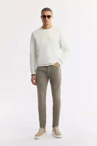 Men's Ecru Crew Neck Printed Bi-Stretch Interlock Regular Fit Sweatshirt A51Y1204 - Ecru - 6
