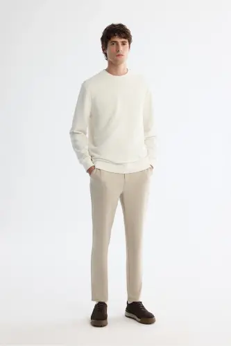 Men's Ecru Crew Neck Printed Interlock Sweatshirt - 5