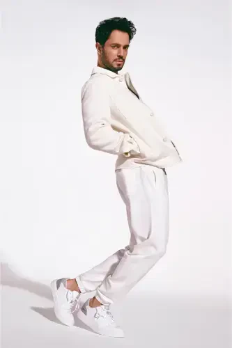 Men's Ecru Drawstring Waist Side Pocket Elastic Hem 2 Thread Cotton Sweatpants E003403-Ecru - 1