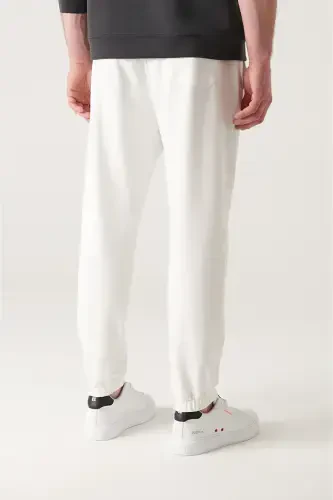 Men's Ecru Drawstring Waist Side Pocket Elastic Hem 2 Thread Cotton Sweatpants E003403-Ecru - 6