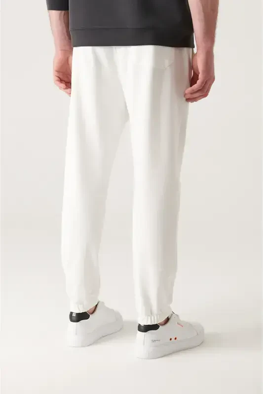 Men's Ecru Drawstring Waist Side Pocket Elastic Hem 2 Thread Cotton Sweatpants E003403-Ecru - 6