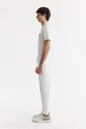 Men's Ecru Elastic Waist Drawstring Side Pocket Ribbed Interlock Jogger A51Y3400-Ecru - 2