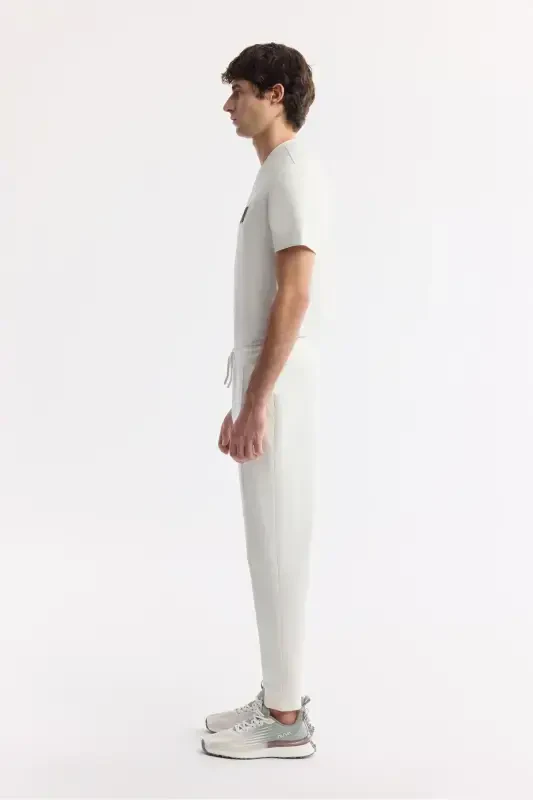 Men's Ecru Elastic Waist Drawstring Side Pocket Ribbed Interlock Jogger A51Y3400-Ecru - 2