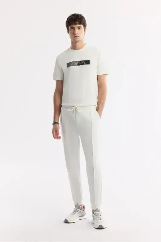 Men's Ecru Elastic Waist Drawstring Side Pocket Ribbed Interlock Jogger A51Y3400-Ecru - 7