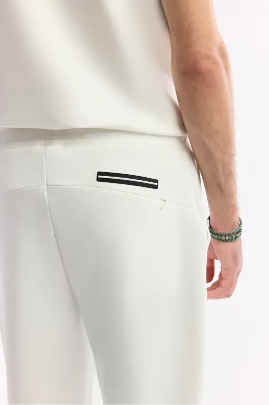 Men's Ecru Elastic Waist Drawstring Side Pocket Ribbed Interlock Jogger A51Y3400-Ecru - 6