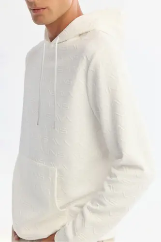 Men's Ecru Hooded Printed Elastane Sweatshirt A4 - 2