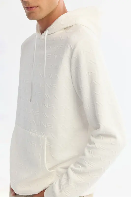 Men's Ecru Hooded Printed Elastane Sweatshirt A4 - 2