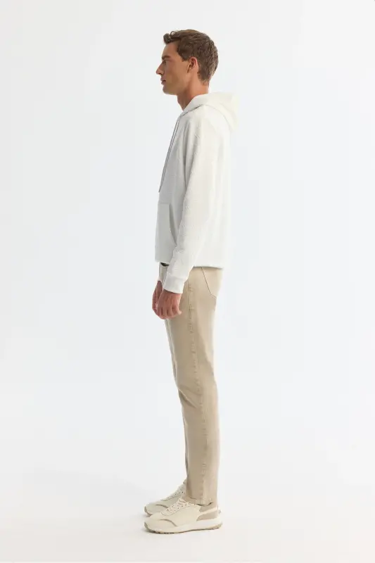 Men's Ecru Hooded Printed Elastane Sweatshirt A4 - 3