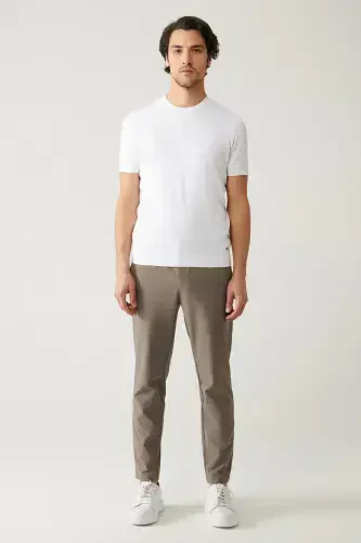 Men's Ecru Knit T-Shirt with Crew Neck and Lace Detail Regular Fit A41y5058 - 6