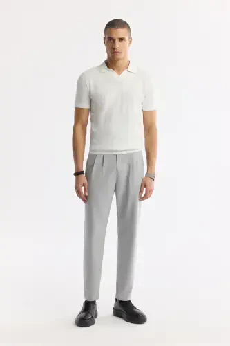 Men's Ecru Polo Collar Rayon Knit Regular Fit T-Shirt A51Y5015-Ecru - 5