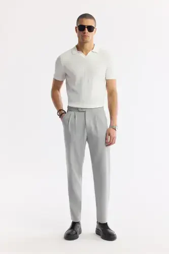 Men's Ecru Polo Collar Rayon Knit Regular Fit T-Shirt A51Y5015-Ecru - 7