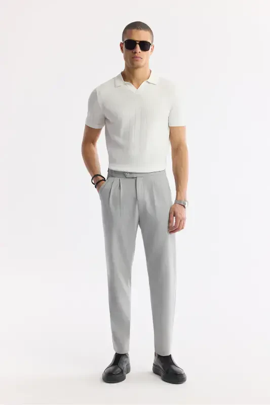 Men's Ecru Polo Collar Rayon Knit Regular Fit T-Shirt A51Y5015-Ecru - 7