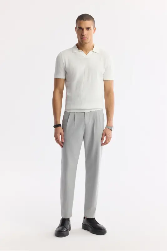 Men's Ecru Polo Collar Rayon Knit Regular Fit T-Shirt A51Y5015-Ecru - 5