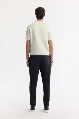 Men's Ecru Polo Neck Jacquard Boucle Yarn Knitted T-shirt A51Y5040-Ecru - 4