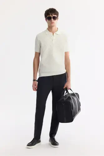 Men's Ecru Polo Neck Jacquard Boucle Yarn Knitted T-shirt A51Y5040-Ecru - 7