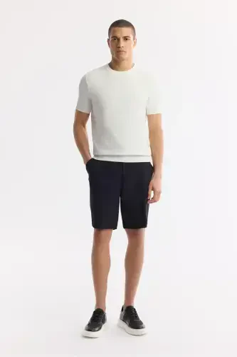 Men's Ecru Regular Fit Crew Neck Textured Knitted T-shirt B005119-Ecru - 3