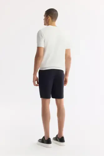 Men's Ecru Regular Fit Crew Neck Textured Knitted T-shirt B005119-Ecru - 4