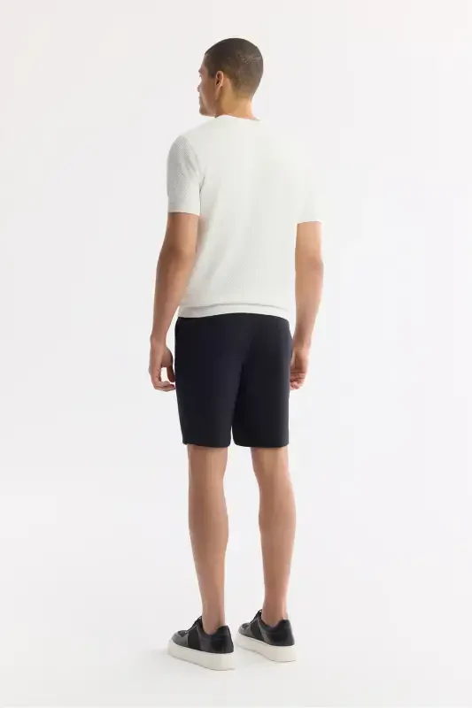 Men's Ecru Regular Fit Crew Neck Textured Knitted T-shirt B005119-Ecru - 4