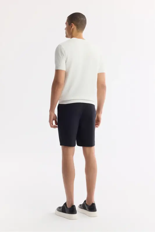 Men's Ecru Regular Fit Crew Neck Textured Knitted T-shirt B005119-Ecru - 4
