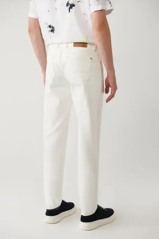 Men's Ecru Rinse Washed Stretch Slim Fit Trousers A41y3504 - 6
