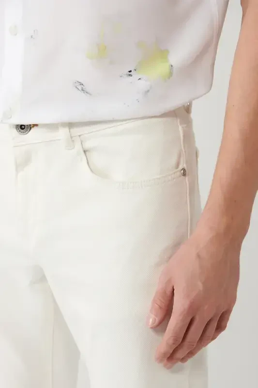 Men's Ecru Rinse Washed Stretch Slim Fit Trousers A41y3504 - 7