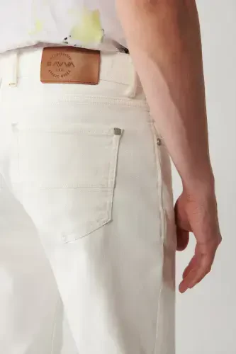 Men's Ecru Rinse Washed Stretch Slim Fit Trousers A41y3504 - 8