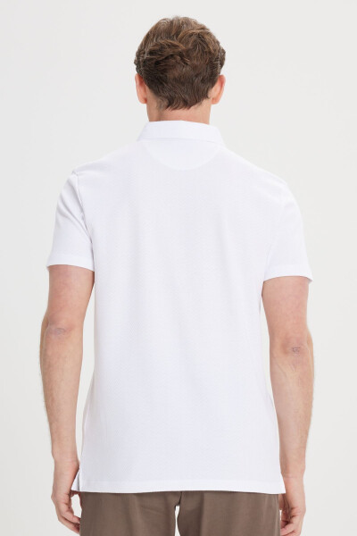 Men's Ecru Slim Fit Narrow Cut Cotton Jacquard Polo Shirt - 6