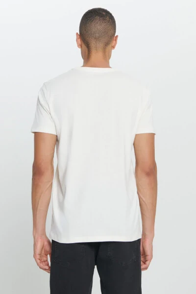 Men's Ecru Standard Fit Regular Cut 100% Cotton Soft Touch Printed Crew Neck T-shirt - 5