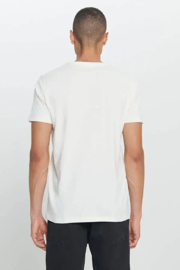 Men's Ecru Standard Fit Regular Cut 100% Cotton Soft Touch Printed Crew Neck T-shirt - 5