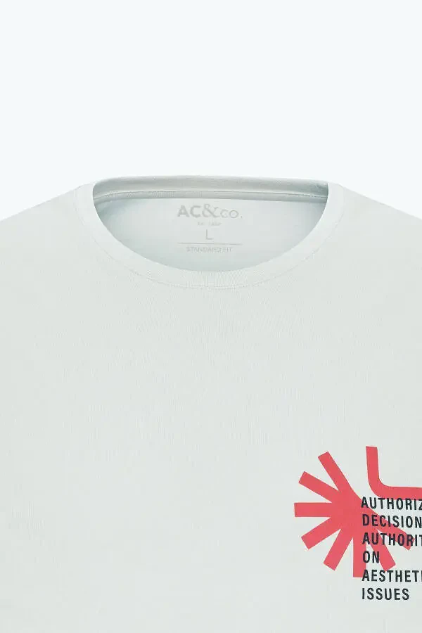 Men's Ecru Standard Fit Regular Cut 100% Cotton Soft Touch Printed Crew Neck T-shirt - 7