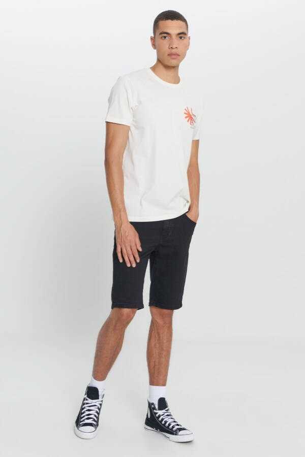 Men's Ecru Standard Fit Regular Cut 100% Cotton Soft Touch Printed Crew Neck T-shirt - 2