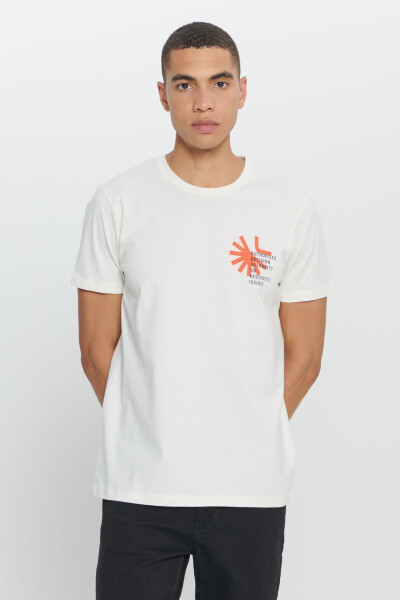 Men's Ecru Standard Fit Regular Cut 100% Cotton Soft Touch Printed Crew Neck T-shirt - 3