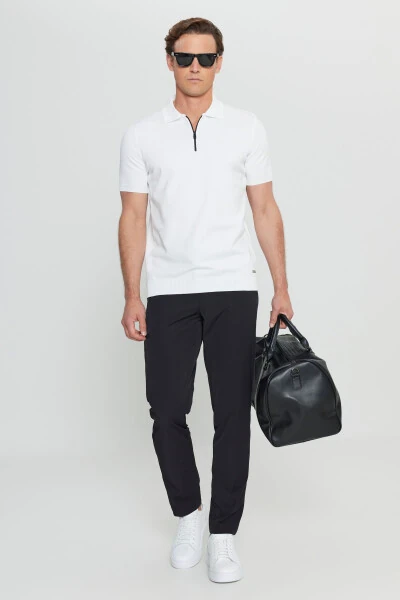 Men's Ecru Standard Fit Regular Cut Polo Neck Jacquard Knitted T-Shirt - ALTINYILDIZ CLASSICS (1)