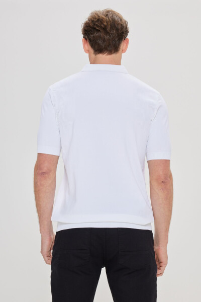 Men's Ecru Standard Fit Regular Cut Polo Neck Jacquard Knitted T-shirt - 4