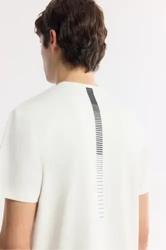 Men's Ecru T-shirt with Logo Print on Back and Chest, Crew Neck, Regular Fit B001040 - 3