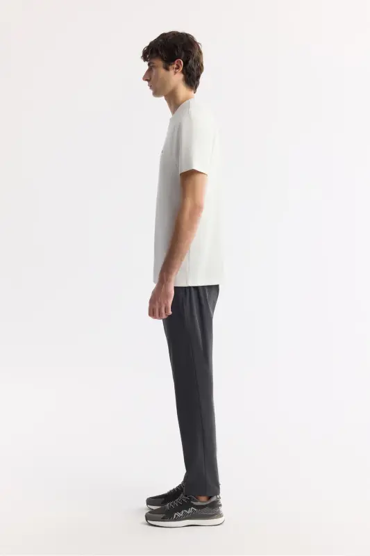 Men's Ecru T-shirt with Logo Print on Back and Chest, Crew Neck, Regular Fit B001040 - 5