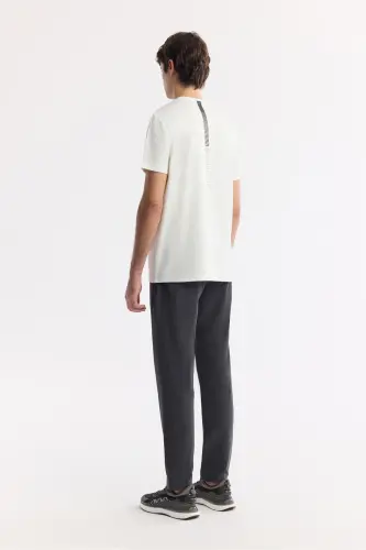 Men's Ecru T-shirt with Logo Print on Back and Chest, Crew Neck, Regular Fit B001040 - 6