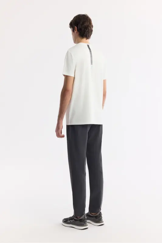Men's Ecru T-shirt with Logo Print on Back and Chest, Crew Neck, Regular Fit B001040 - 6