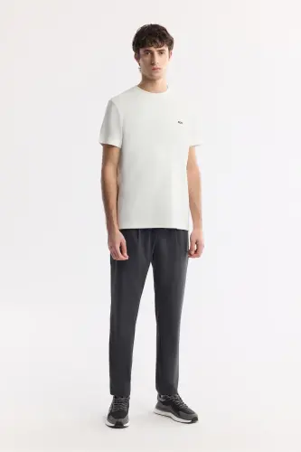 Men's Ecru T-shirt with Logo Print on Back and Chest, Crew Neck, Regular Fit B001040 - 7