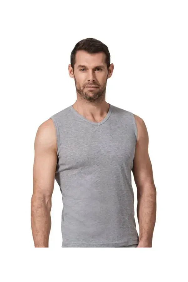 Men's Elastane (Lycra) Stretchable V-Neck Sleeveless Sports Undershirt 6 Pack (Gray) - 1