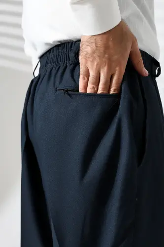 Men's Elastic Waistband Pocketed Winter Wool Effect Fabric Shalwar Pants - Green (İSR)-Green - 6