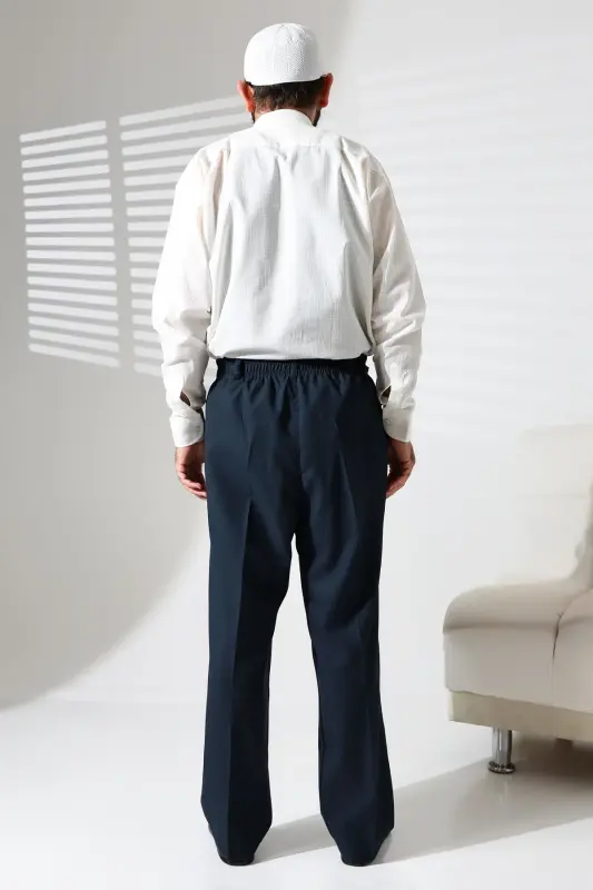 Men's Elastic Waistband Pocketed Winter Wool Effect Fabric Shalwar Pants - Green (İSR)-Green - 7