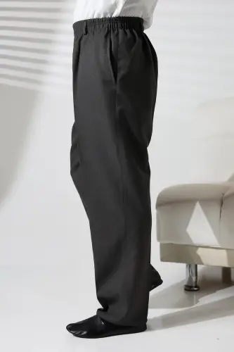 Men's Elastic Waistband Pocketed Winter Wool Effect Fabric Shalwar Pants - Smoke Grey (İSR)-Smoke Grey - 5