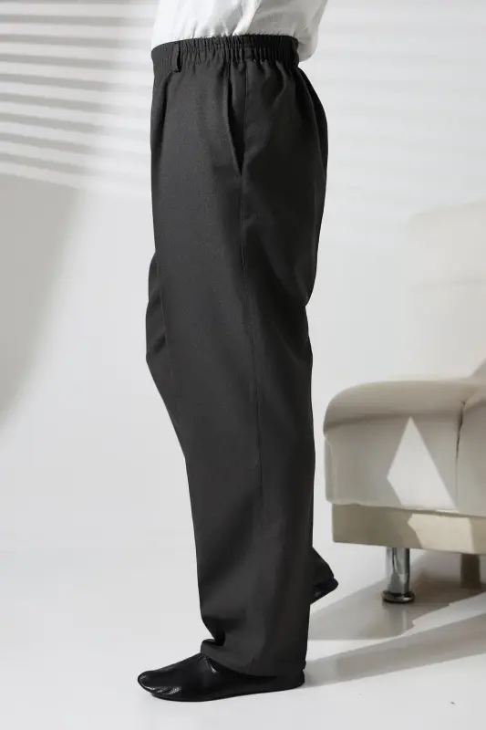 Men's Elastic Waistband Pocketed Winter Wool Effect Fabric Shalwar Pants - Smoke Grey (İSR)-Smoke Grey - 5