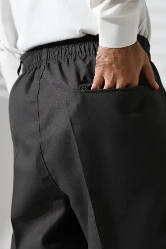 Men's Elastic Waistband Pocketed Winter Wool Effect Fabric Shalwar Pants - Smoke Grey (İSR)-Smoke Grey - 6