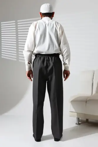 Men's Elastic Waistband Pocketed Winter Wool Effect Fabric Shalwar Pants - Smoke Grey (İSR)-Smoke Grey - 7